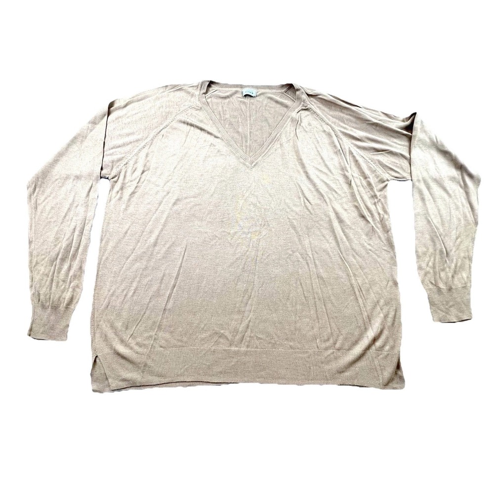 Pimkie Womens V Neck Sweater‎ L Beige Tan Lightweight Knit Long Sleeve Pullover
